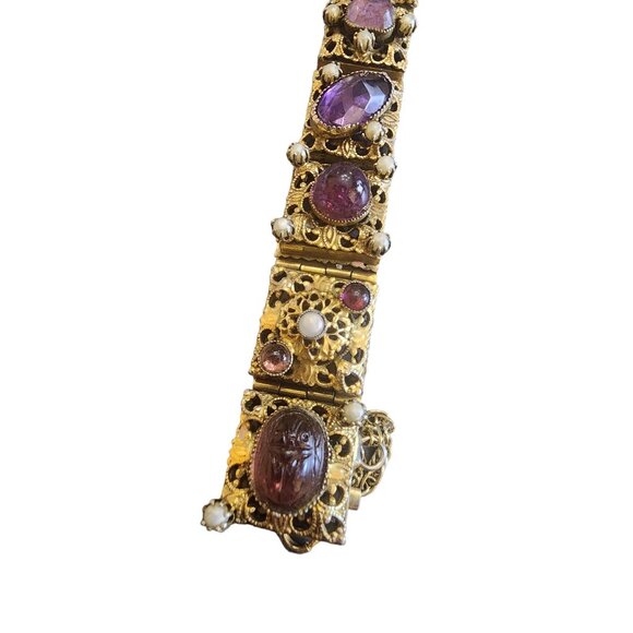 Vintage Heavy Possibly German Filigree Glass Bracelet (A2583) - Picture 4 of 6